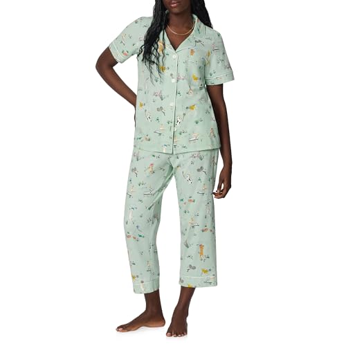 Image of Bed Head PJs Womens Matching Pajamas - Soft Organic Cotton Button Down PJ Shirt & Cropped Pants Set - Loungewear & Sleepwear
