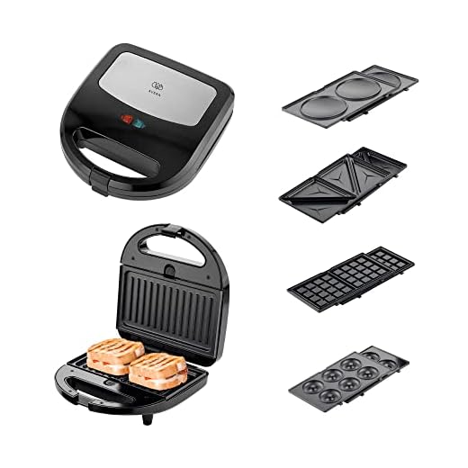 AVERA Sandwichera 5 en 1 (Incluye Placas para Waffles, Hot Cakes, Parrilla Panini Sandwich y Donitas), Sandwichera Electrica, Sanwichera | Color Negro | SW01