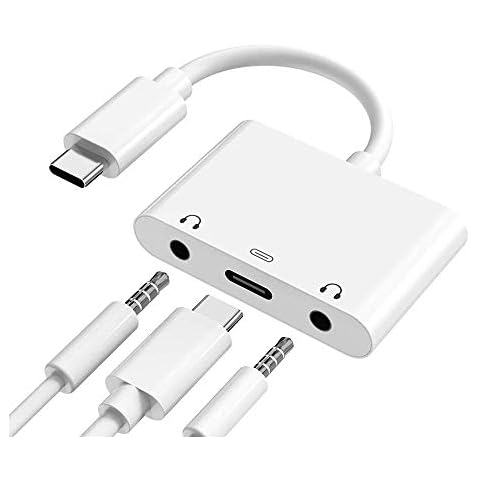 USB C to 3.5mm Audio Adapter, Aux Headphone Jack Splitter with Fast Charging Port, Type-C to Dual Earphone Converter, Compatible for Samsung, iPad Pro, Google Pixel, HTC, Huawei etc (3 in 1) Cover