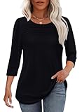 Blouses for Women Dressy Casual 3/4 Length Sleeve Trendy Spring Fashion 2025 Plus Size Women's Clothing Summer Tops Beach Vacation Clothes Black 2XL