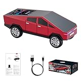 WS-580 Cybertruck Portable Bluetooth Speaker, Replica Car with Display Screen, HD Sound, TWS Pairing, FM Radio, Built-in Mic, Remote Selfie Control, LED Party Light, Gift for Car Lovers (Red)
