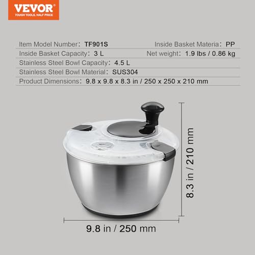 Vevor STAINLESS STEEL SALAD SPINNER 4.75QT Stainless Steel Salad Spinner thumb #6