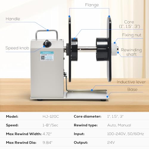 Automatic Label Rewinder Machine with Bidirectional Functionality, Supports 1"/1.5"/3" Core Sizes, Accommodates Labels up to 4.72" Wide, Features Printer-synchronized Operation, Speed Adjustable by EKVILI - Image 2
