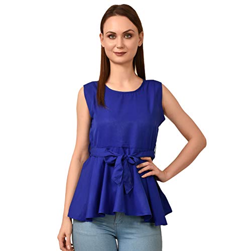 Image of Women's Sleeveless Peplum Top with Waist Tie Belt