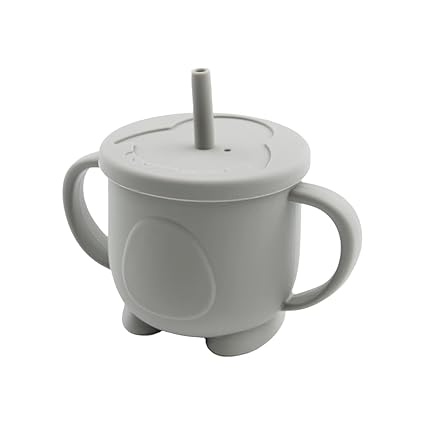 GUCHIGU Mini Cup + Straw Training System - 100% Silicone Training Cup for Infants + Toddlers | Reusable Portable Baby Sippy Drinking Cup for Kids | BPA Free | Cute Penguin Shape (Iceflow)