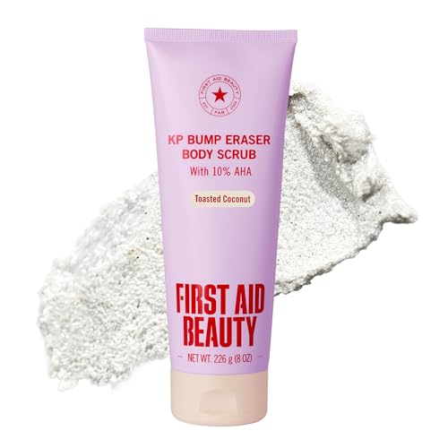 Image of First Aid Beauty KP Bump Eraser Body Scrub with 10% AHA - Dermatologist-Tested Keratosis Pilaris Exfoliator - Support for Rough Bumps, Uneven Skin Texture & Strawberry Skin - Sensitive Skin