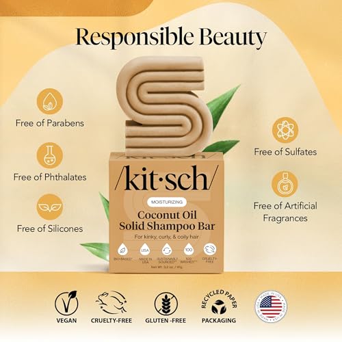 Image of Kitsch Coconut Oil Shampoo Bar Soap - Curly Hair Shampoo - 3.2 oz | Hydrate & Soften Dry Damaged Hair - Safe Moisturizing Shampoo for Color Treated Hair - Paraben, Silicone & Sulfate Free