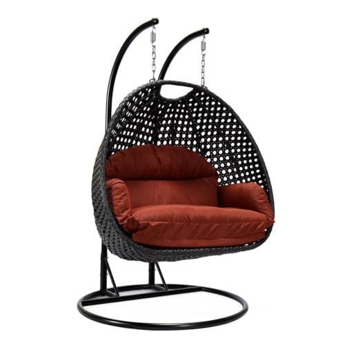 Image of Double Seater Hammock Swing Chair with Stand & Cushion | Heavy Duty Powder Coated Steel Frame | Outdoor Indoor Hanging Swing for Patio Balcony Garden Terrace Living Room (Black-Orange)