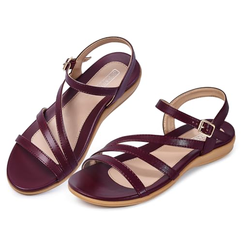 Image of Flat Sandals for Women Dressy - Comfortable Summer Strappy Sandal | Dress Comfy Walking Ankle Strap Open Toe Casual Womens Sandal - Arch Support Cushioned Wedding Shoes for All-Day Comfort