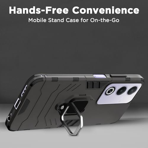 Image of Pikkme D5 Tough Armor Back Cover | 360 Protection Case | Ring Holder Stand Bumper Case for Oppo A3 Pro 5G (Black)