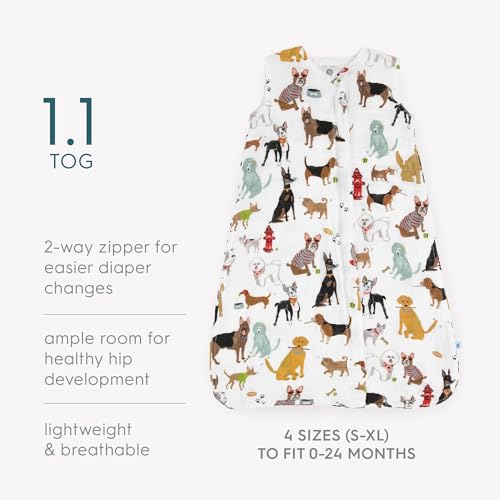Image of Little Unicorn 12-18 Month Premium Muslin Sleep Sack 1.1 TOG | Soft & Breathable Muslin Cotton for safer sleep | 2 way zipper (Woof)