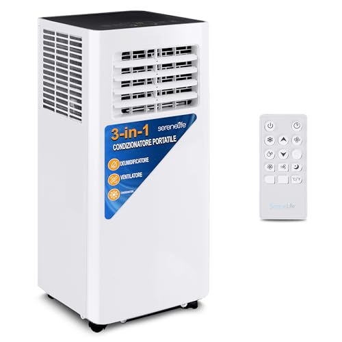 SereneLife Condizionatore Portatile 9,000 BTU, Deumidificatore e Ventilatore Integrati, Classe A,...