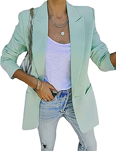 Image of NLAVW Women's Blazer Jacket Long Sleeve Dress Lapel Double Breasted Elegant Jacket Retro Cardigan Plus Size,light green,M