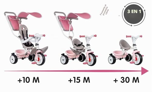 Smoby - Tricycle Baby Balade Plus Rose - Vélo Evolutif Enfant Dès 10 Mois - Roues Silencieuses - Frein de Parking - 741401