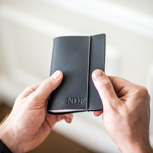 Refillable Pocket Leather Journal Notebook Personalized with Professional Elastic Closure (Black, Graph Paper)