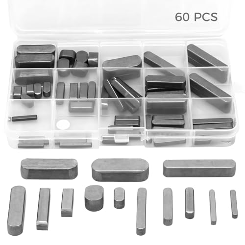 Industrial 60-Piece Carbon Steel Key Stock Set, Includes Woodruff and Shaft Keys with Storage Box