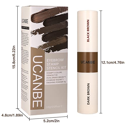 Ucanbe 25Pcs Eyebrow Stamp Stencil Kit With Dual-Color Eyebrow Stamp Pomade, 20 Reusable Eyebrow Stencils, Finising Powder, Double-Ended Brush, Eyebrow Razor, Zipper Pouch, Long Lasting Waterproof Eye Brow Stamping And Shaping Kit(Dark Brown+Black Brown) #TOP7