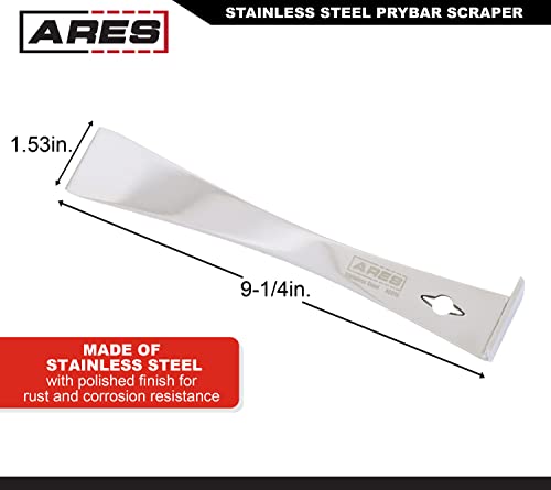 Ares 46016 – 9-1/4-Inch Stainless Steel Prybar Scraper– Ultra Sharp Scraper Removes Residue From Steel, Aluminum, And More – Prybar End Offers Extra Leverage - Built-In Nail Puller #TOP1