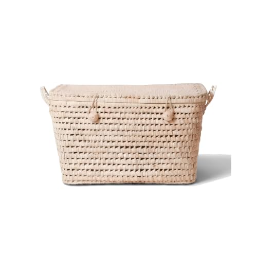 Malle en Osier Tressé Main - Coffre de Rangement à Couvercle - 60 cm
