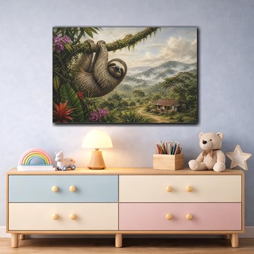 Tableau paresseux rustique pour salon 60x40 cm - 3