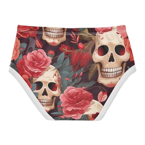 Toddler Girl Briefs, Funny Skulls Red Flowers Cotton Underwear Girls, 2–8 Years2