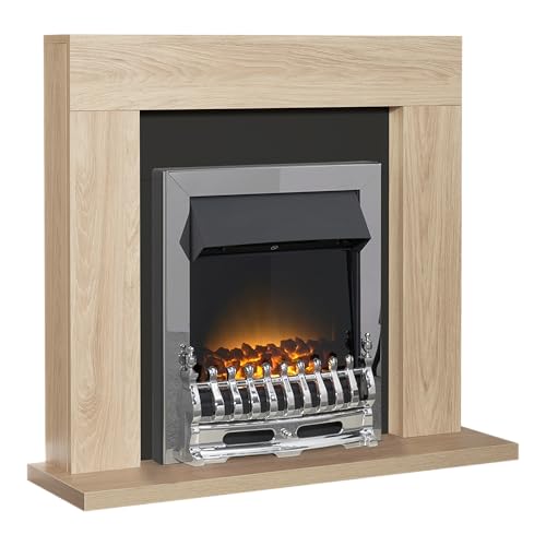Adam Malmo Fireplace in Oak & Black with Blenheim Electric Fire in Chrome, 39 Inch