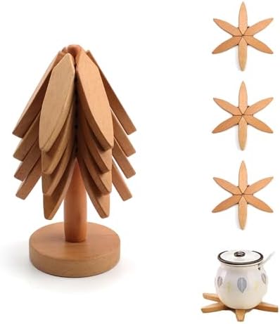 Hot Pot Trivets, 4 Pieces Wooden Trivets, Tree Shape Creative Tri...