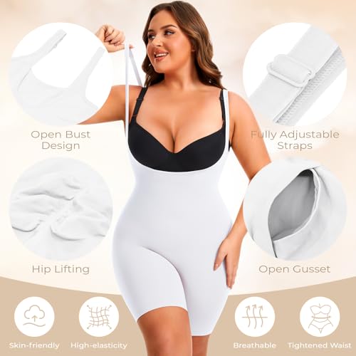 Image of NaTen Plus Size Open Bust Shapewear Tummy Control Bodysuits for Women Seamless High Waisted Body Shaper Under Dress