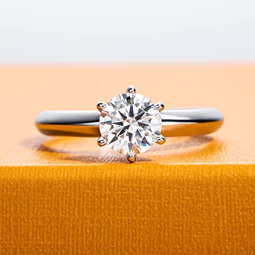 Moissanite Ring, 0.5/1/1.5/2/2.5/3CT Round Brilliant Cut Six Prong Solitaire Gold Plated 925 Sterling Silver Engagement Promise Wedding Rings for Women with Certificate2