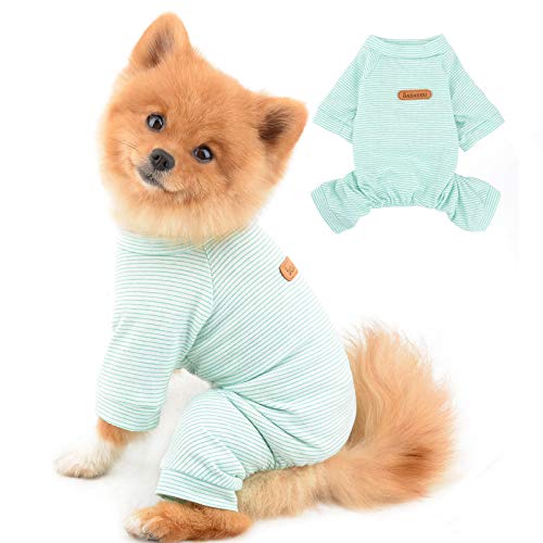 PAIDEFUL Dog Pajamas with Feet Four Legs Fashion Stripe Pjs for Small Dogs Cute Cats Boys Girls Warm Jumpsuit Pet Puppy Chihuahua Clothes for Spring Autumn Homewear Dachshund Apparel