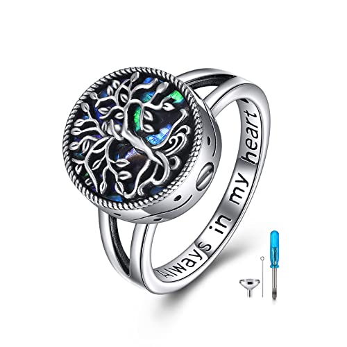 ONEFINITY Urn Ring for Ashes 925 Sterling Silver Tree of Life Cremation Urn Ring Family Tree Memorial Keepsake Cremation Jewelry for Women Men
