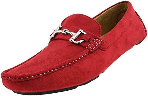 Amali Norwalk - Men's Casual Driving Shoes - Slip on Shoes, Mens Slippers, Loafers for Men - Men's Moccasins - Designer Shoes - Red, Size 10.5