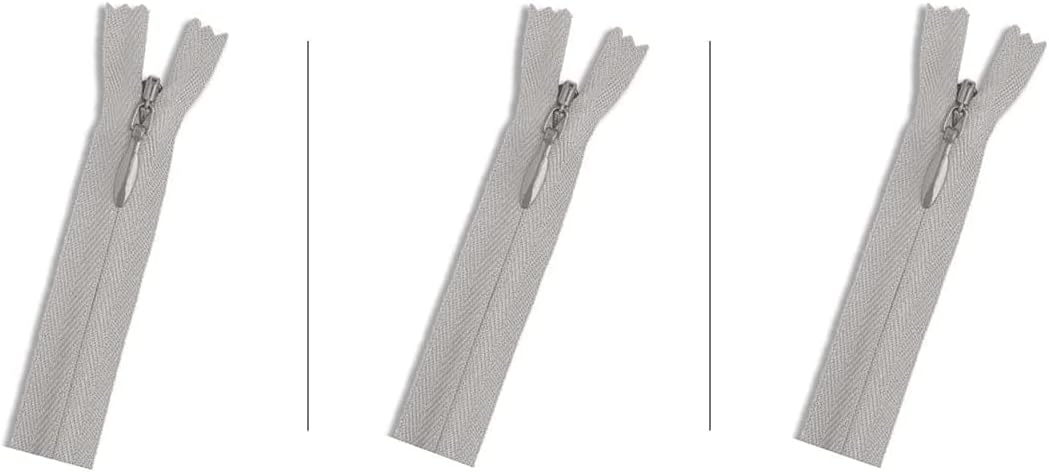 Invisible (Conceal) YKK Zippers - Perfect for Clothes, Crafts & Sewing Projects - Color: Light Grey #119 Choose Your Length - Made in The United States (3 Zippers Per Pack) (9" Inches)