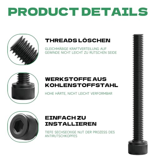 Jyvex 20 Stück M6x100 Schrauben Schwarz, Zylinderkopfschrauben m6, Zylinderschrauben mit Innensechskant, D912 12.9-klassigem Kohlenstoffstahl Inbusschrauben Vollgewinde, mit Schlüssel