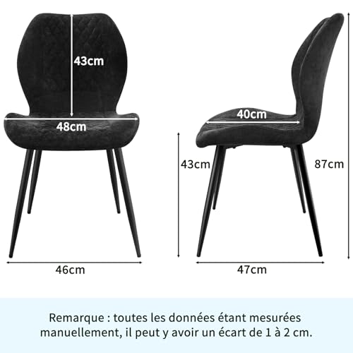 Lot 6 chaises lin rembourrées, pieds métal antidérapants JIJIAN