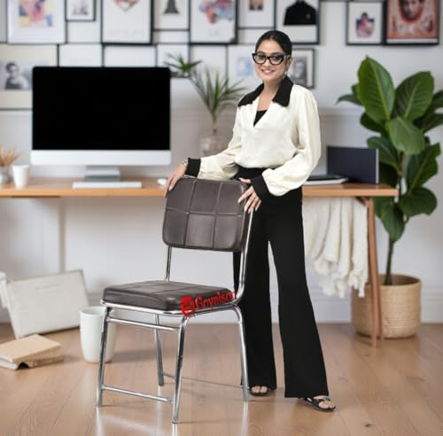 Image of Office Chair Reception Waiting Area Home Study Visitor Without Arm Heavy Duty with Steel Frame and Cushion seat Back, Without Wheels Hold up to 140 kg (3, Coffee, Heavy 3)