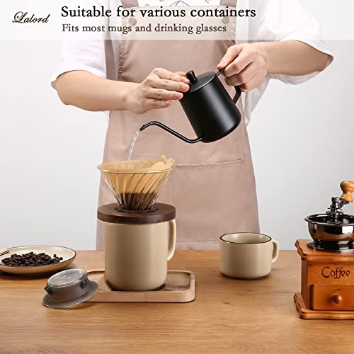 Lalord Pour Over Coffee Dripper with 100 pcs 02 Paper Filter, Borosilicate Glass and Walnut Handle, Hold for 1-4 Cups - Image 5