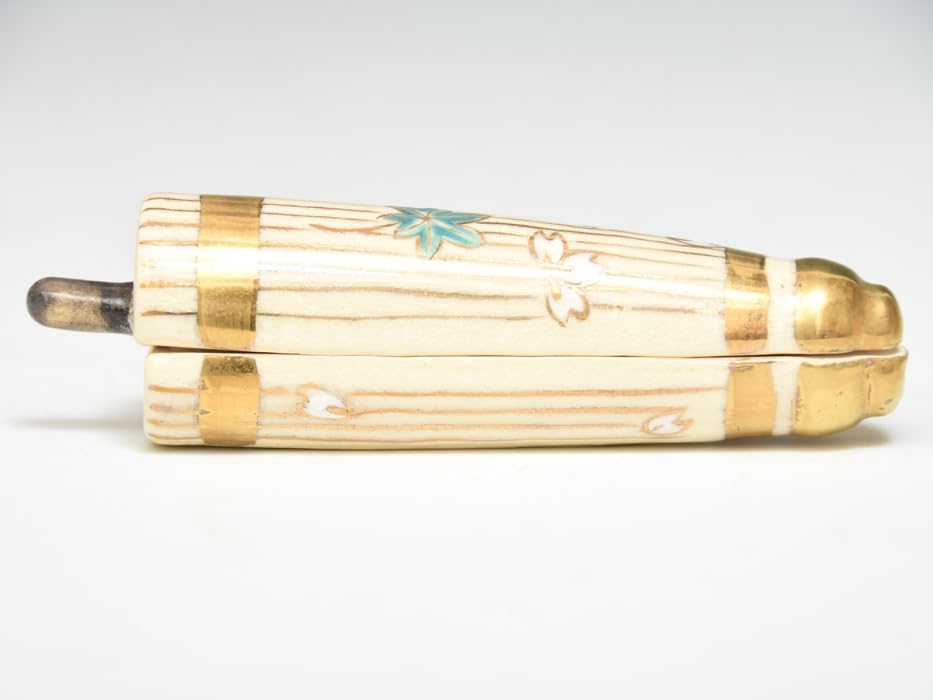 萬古焼 色絵 雲金傘香合 共箱 しおり 茶道具 全長：11.9cm 幅：3.1cm 高さ：3.5cm