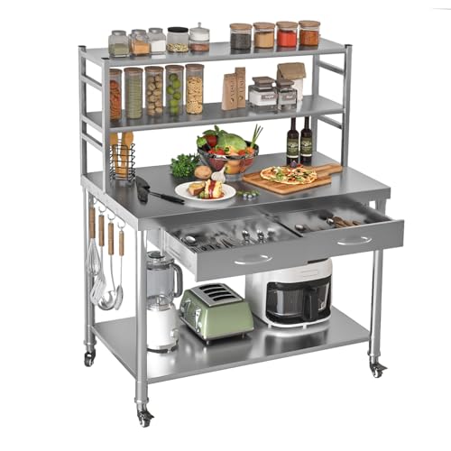 Image of YODOLLA Stainless Steel Rolling Prep Work Table Storage 122×61×138cm