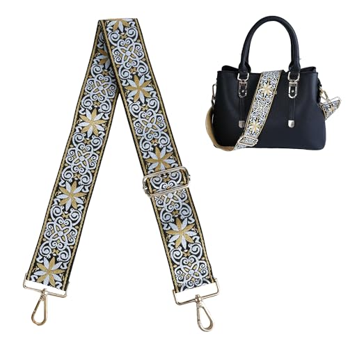 Image of Purse Strap, Adjustable Embroidery Flower 2 Inch Wide Purse Straps Replacement Crossbody for Women