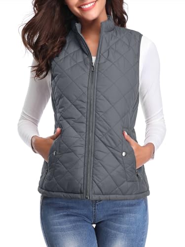 fuinloth Womens Quilted Gilet Body Warmer Padded Outdoor Sleeveless Vest
