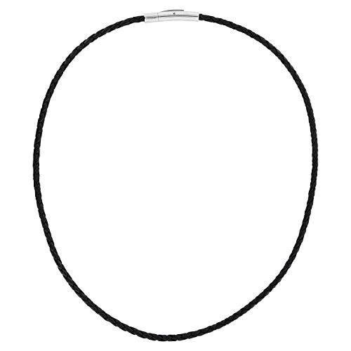 Auroris Echtleder Kette/Armband geflochten 3mm Farbe: schwarz mit Hebeldruckverschluss aus Edelstahl - Länge: 55cm