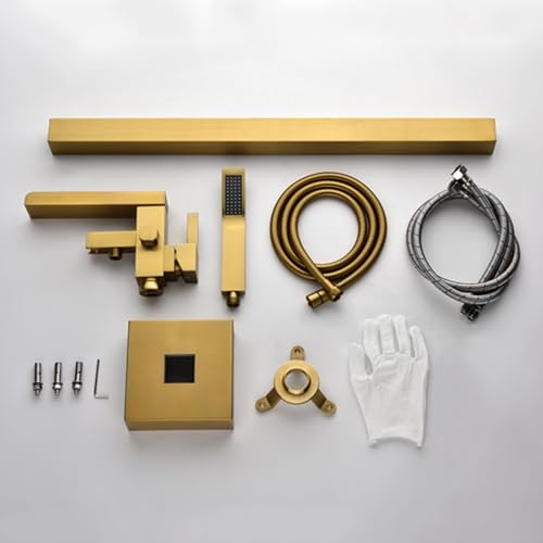 Robinet baignoire sur pied cascade laiton brossé doré avec fixation sol stable - 6