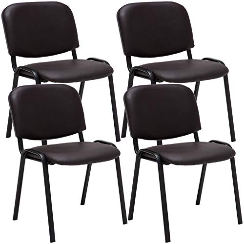 CLP Lot De 4 Chaises De Visiteur Empilables Ken en Similicuir I Chaises De Salle D'Attente avec Piètement en Métal Noir, Couleur:Marron
