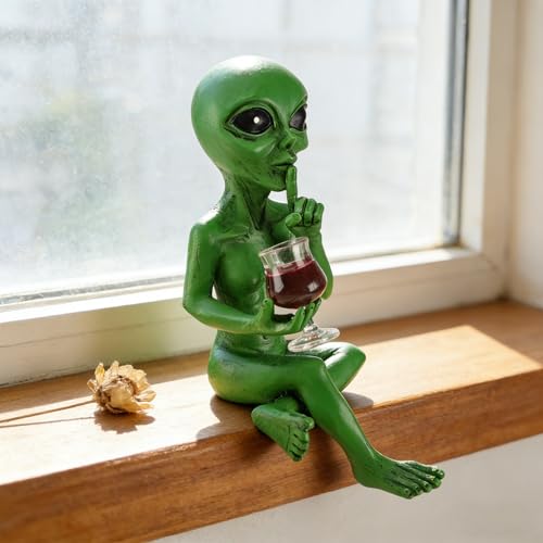 Estatua alien con copa de vino rojo decorativa miniatura 7