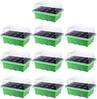 Yardwe 10 Pcs Seedling Tray with Lid, Germination Trays Kit, Seed Grow Trays, 12 Cells Seedling Trays for Greenhouse Plant for Gardening Planting Bonsai Seeds Growing, 18x14x6cm (Green)