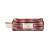 モノライク アンマッチド・フレンズ ファブリック チェック ブロック ペンケース, ヴィンテージレッド Unmatched Friends Fabric Check Block Pencil Case, Vintage red - おしゃれ パディング 筆入れ ニュアンスカラー 韓国 文房具 大人可愛い デスク収納
