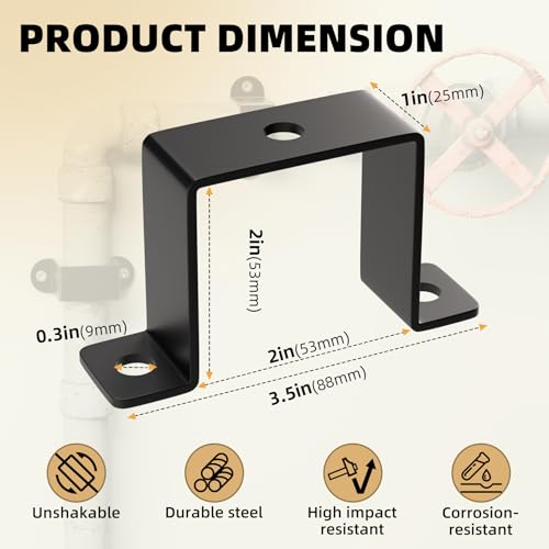 Image of 2 inchx2 inch Square Tube Strap Clamp | U shaped metal bracket | Black Square Pipe Clamp with Powder Coated | Wood Deck Fence Post Tie | Square Tube Buckle for Water Pipes,Stairs Railing - 3 Pcs