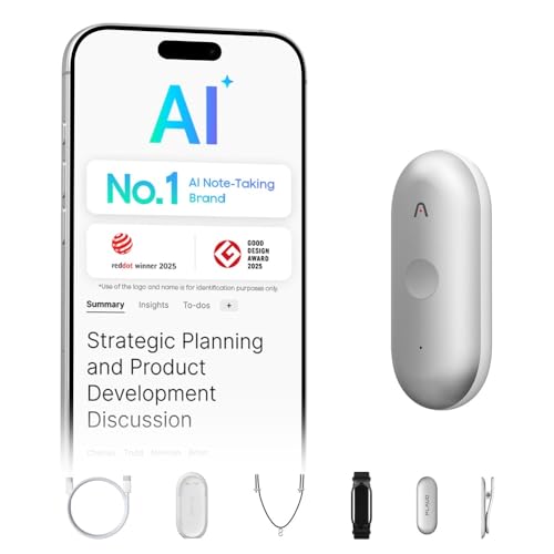 Image of Plaud NotePin S, App Control, Wearable AI Notetaker, AI Transcribe & Summarize, Support 112 Languages, 64GB Memory, Audio Recorder for Lectures, Meetings, Silver