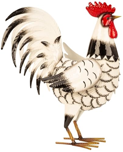 Geschenkestadl Hahn weiß Metallfigur groß 41cm Tierfigur Bauernhof...